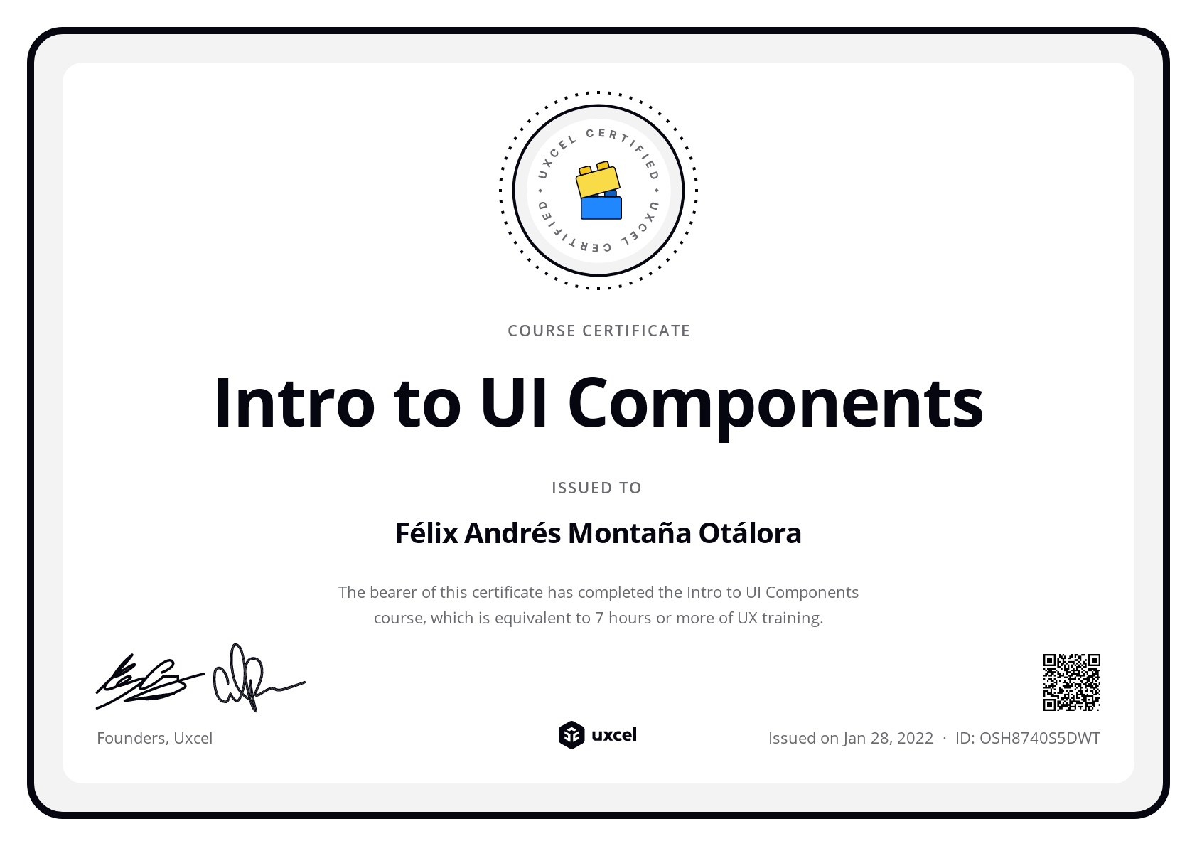 Félix Andrés Montaña Otálora's certificate